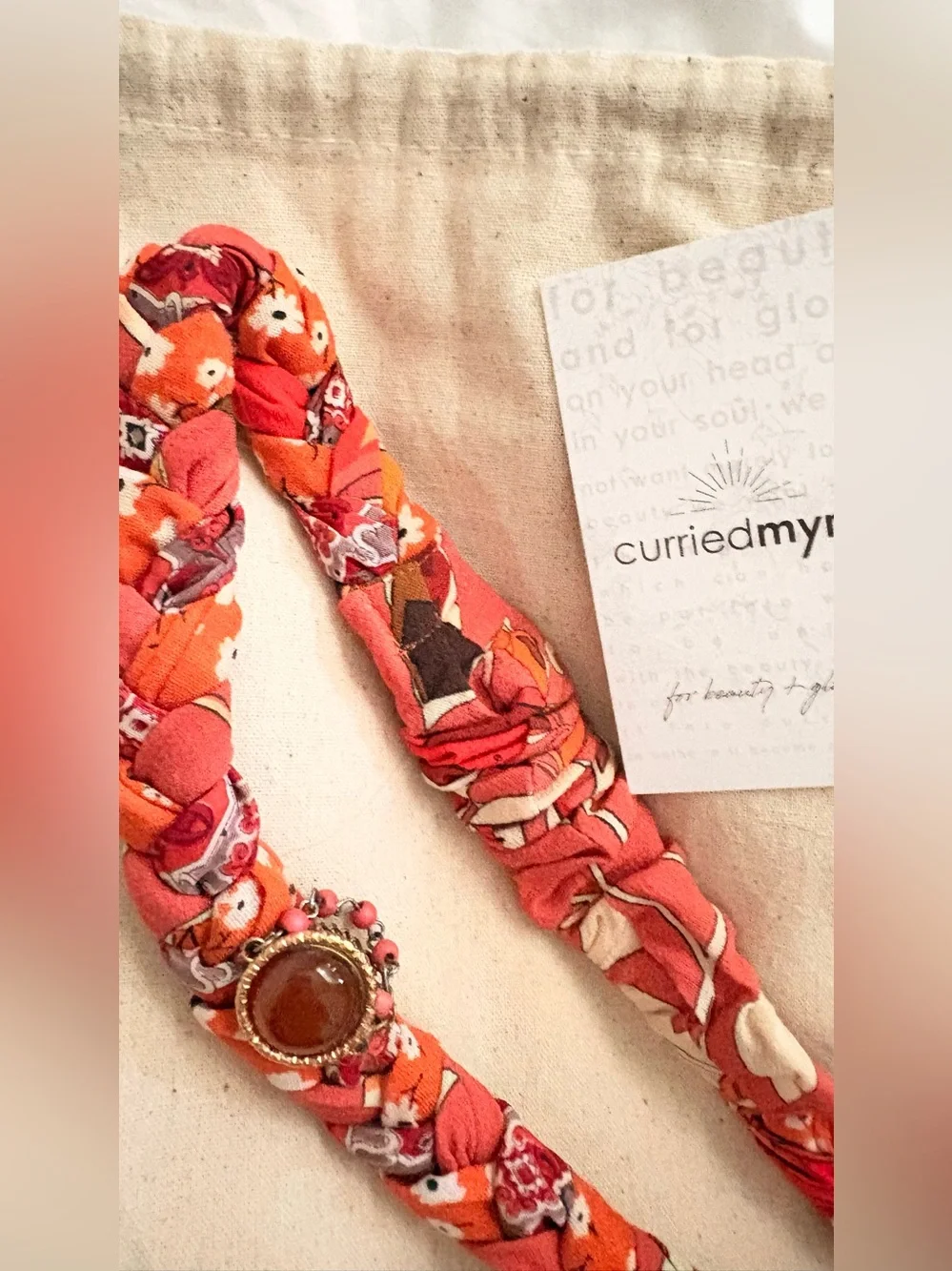 Curried Myrrh Orange Floral Braided Headband with Amber Gemstone NWT ✨✨👑